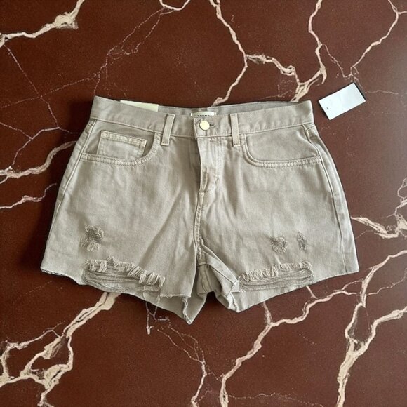 L'AGENCE Audrey Beige Mid Rise Denim Shorts Size 26 NEW NWT - Picture 1 of 7